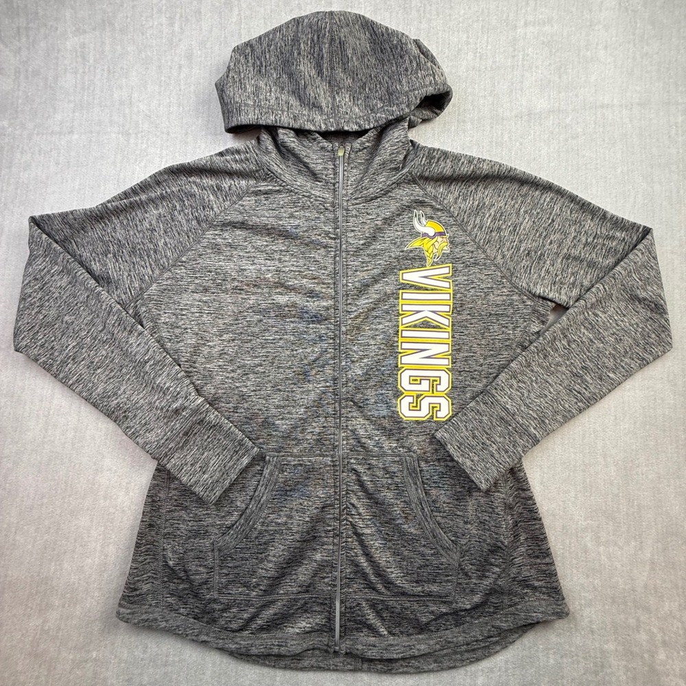 NFL Team Apparel Minnesota Vikings Womens XL Full Zip Hoodie Grey Space Dye Logo